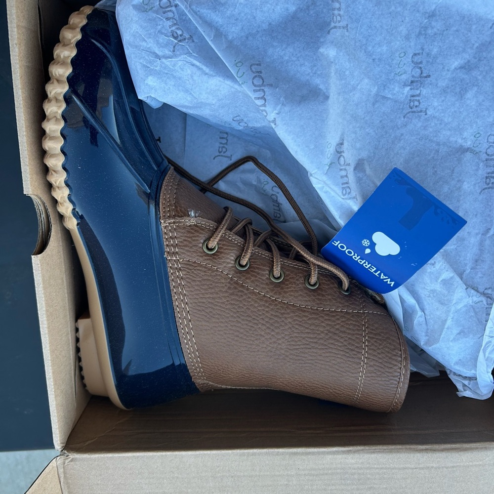 JBU by Jambu Maplewood Waterproof Duck Boots Navy Tan Womens 9 B9MAW73 NEW